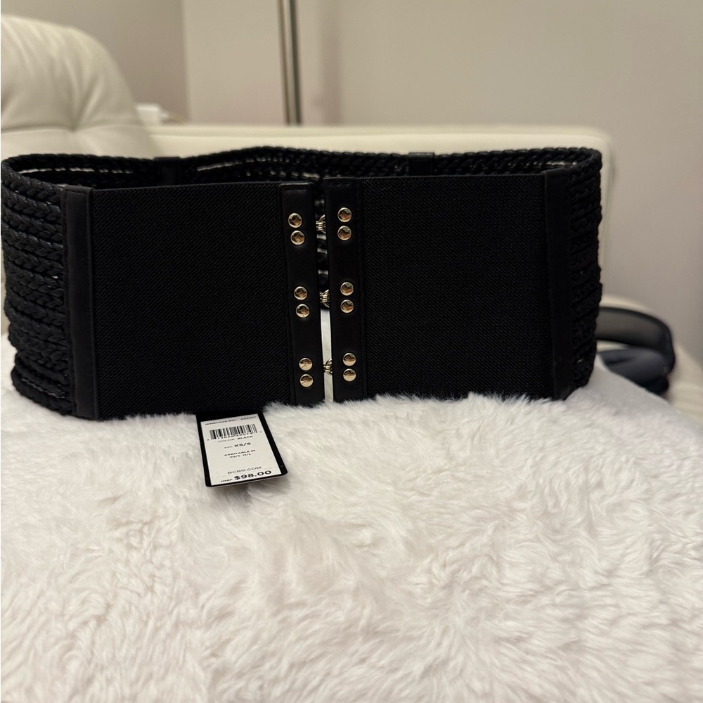 BCBGMaxAzria Black Stretch Belt with Gold Accents